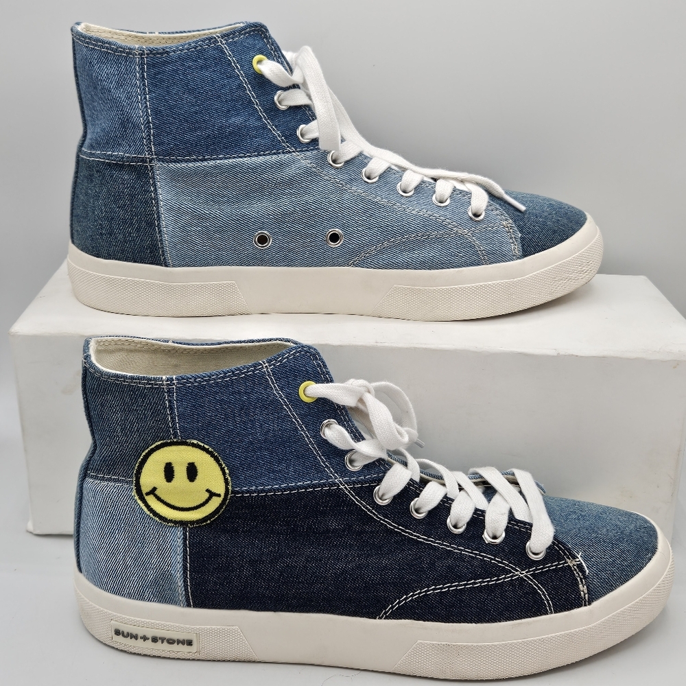 Sun + Stone patchwork multi-jean hi-top shoes size 10.5